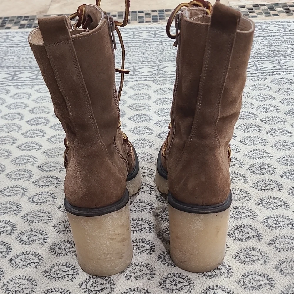 Free People Tan Lace-Up Boots